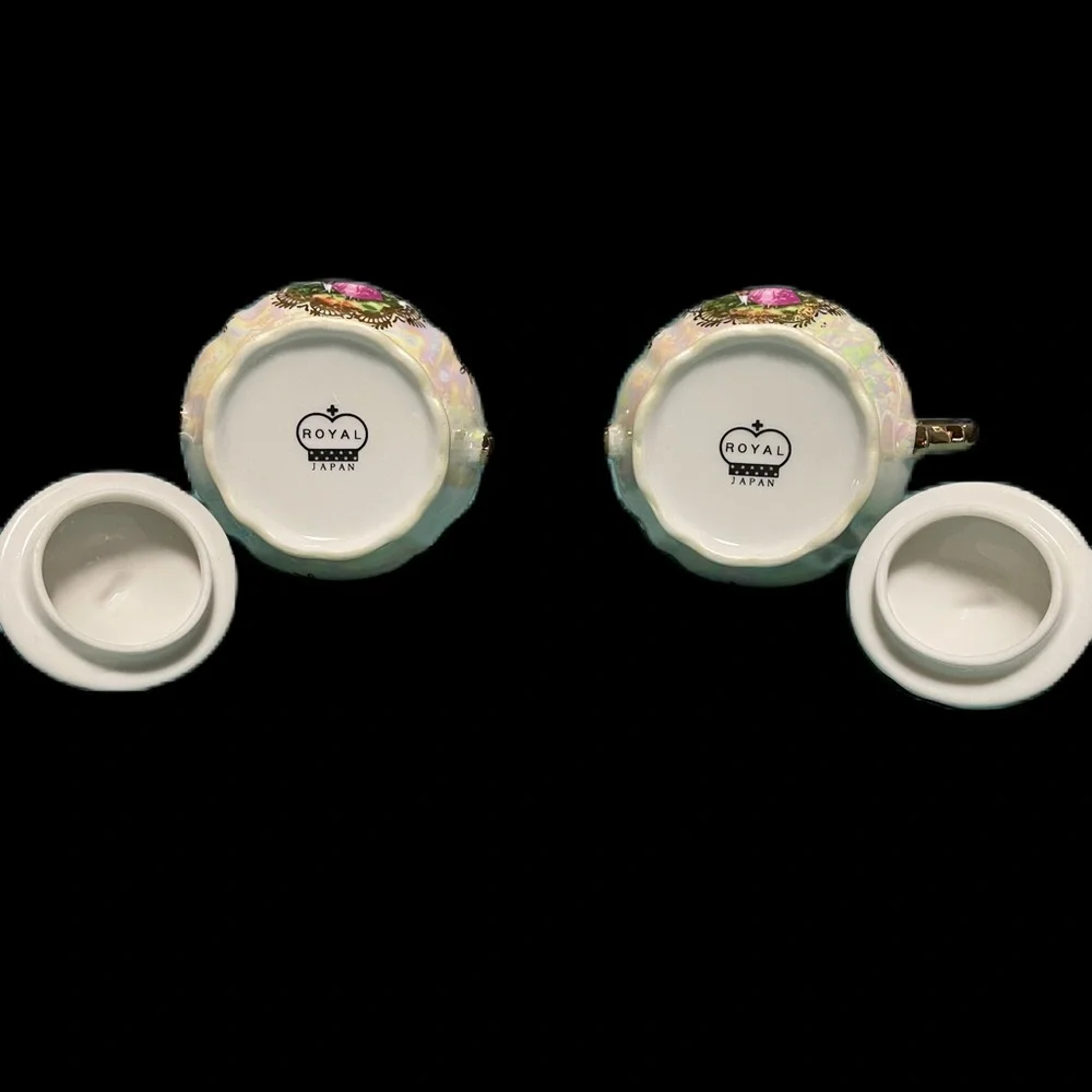 Vtg Royal Japan Porcelain Victorian Iridiscent Lusterware Double Handle Bowls